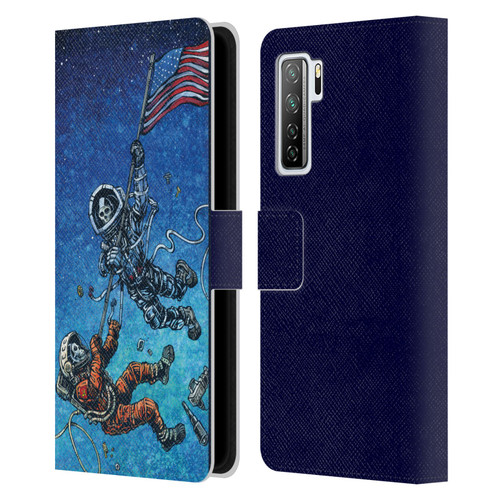 David Lozeau Skeleton Grunge Astronaut Battle Leather Book Wallet Case Cover For Huawei Nova 7 SE/P40 Lite 5G