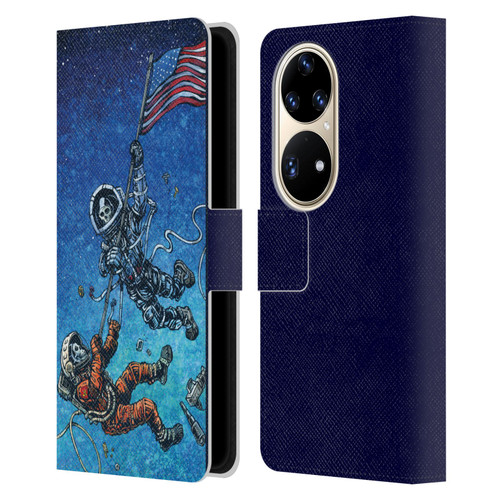 David Lozeau Skeleton Grunge Astronaut Battle Leather Book Wallet Case Cover For Huawei P50 Pro