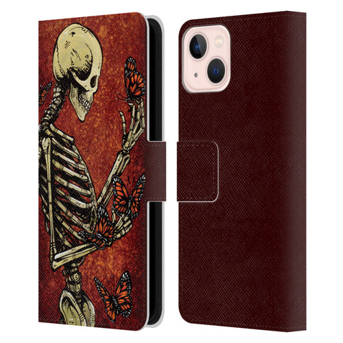 David Lozeau Skeleton Grunge Butterflies Leather Book Wallet Case Cover For Apple iPhone 13