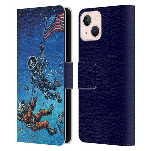 David Lozeau Skeleton Grunge Astronaut Battle Leather Book Wallet Case Cover For Apple iPhone 13