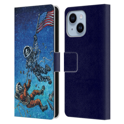 David Lozeau Skeleton Grunge Astronaut Battle Leather Book Wallet Case Cover For Apple iPhone 14 Plus