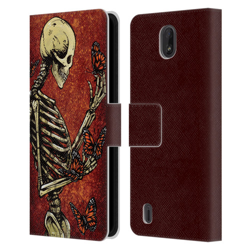 David Lozeau Skeleton Grunge Butterflies Leather Book Wallet Case Cover For Nokia C01 Plus/C1 2nd Edition