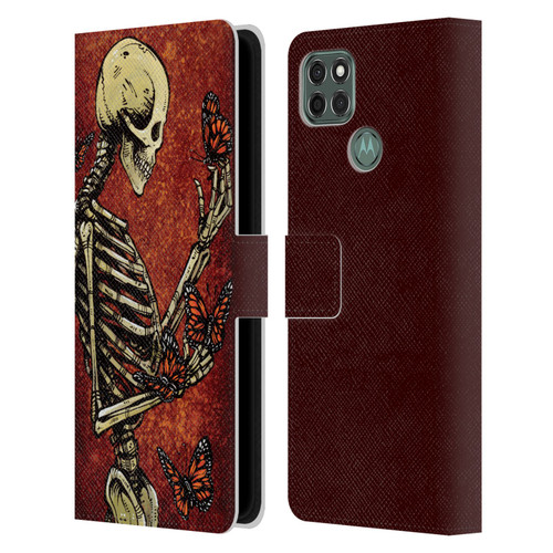 David Lozeau Skeleton Grunge Butterflies Leather Book Wallet Case Cover For Motorola Moto G9 Power