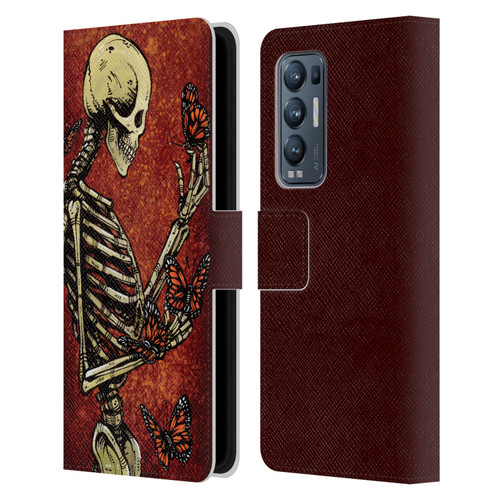 David Lozeau Skeleton Grunge Butterflies Leather Book Wallet Case Cover For OPPO Find X3 Neo / Reno5 Pro+ 5G