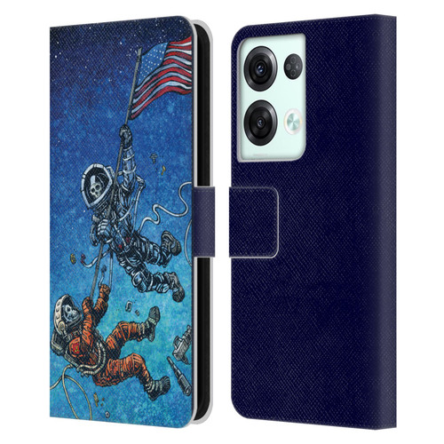David Lozeau Skeleton Grunge Astronaut Battle Leather Book Wallet Case Cover For OPPO Reno8 Pro