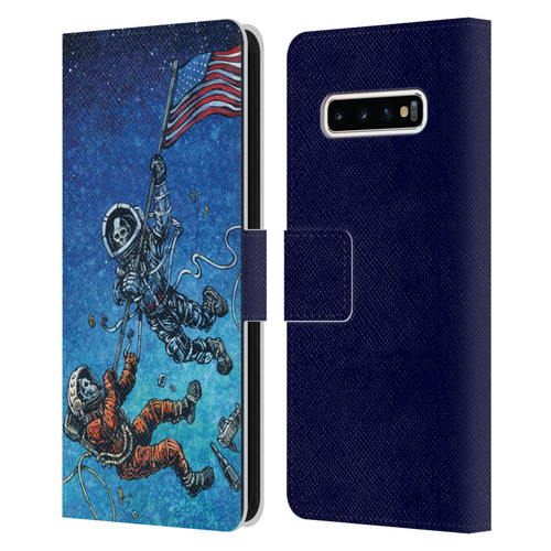 David Lozeau Skeleton Grunge Astronaut Battle Leather Book Wallet Case Cover For Samsung Galaxy S10+ / S10 Plus