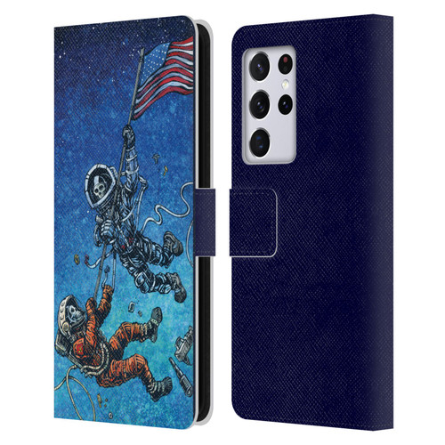 David Lozeau Skeleton Grunge Astronaut Battle Leather Book Wallet Case Cover For Samsung Galaxy S21 Ultra 5G