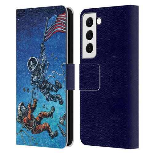 David Lozeau Skeleton Grunge Astronaut Battle Leather Book Wallet Case Cover For Samsung Galaxy S22 5G