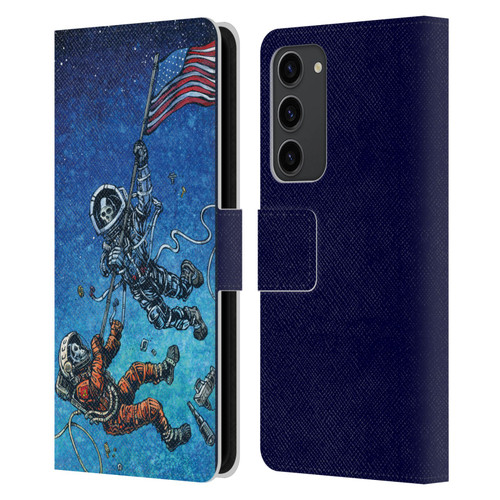 David Lozeau Skeleton Grunge Astronaut Battle Leather Book Wallet Case Cover For Samsung Galaxy S23+ 5G