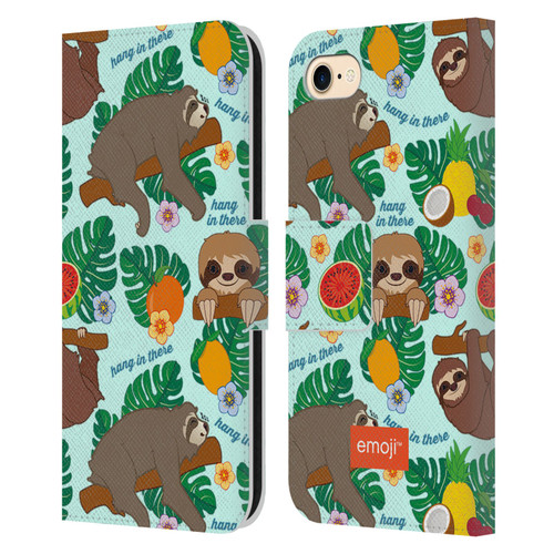 emoji® Sloth Tropical Leather Book Wallet Case Cover For Apple iPhone 7 / 8 / SE 2020 & 2022