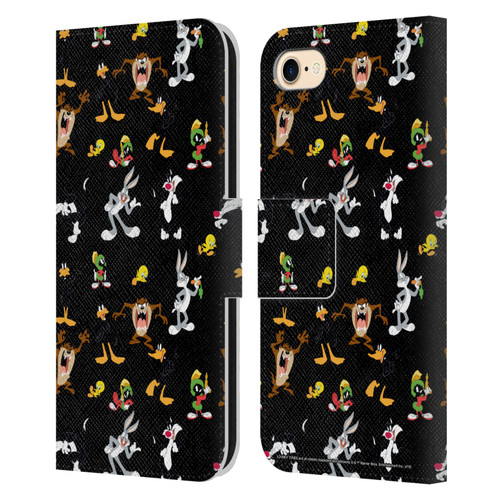 Looney Tunes Patterns Black Leather Book Wallet Case Cover For Apple iPhone 7 / 8 / SE 2020 & 2022