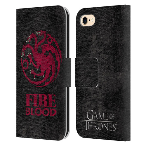 HBO Game of Thrones Dark Distressed Look Sigils Targaryen Leather Book Wallet Case Cover For Apple iPhone 7 / 8 / SE 2020 & 2022