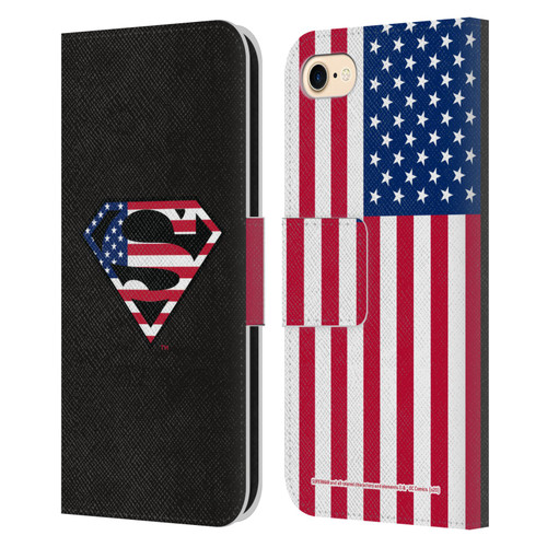 Superman DC Comics Logos U.S. Flag 2 Leather Book Wallet Case Cover For Apple iPhone 7 / 8 / SE 2020 & 2022