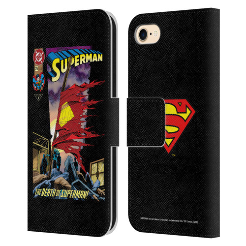 Superman DC Comics Famous Comic Book Covers Death Leather Book Wallet Case Cover For Apple iPhone 7 / 8 / SE 2020 & 2022