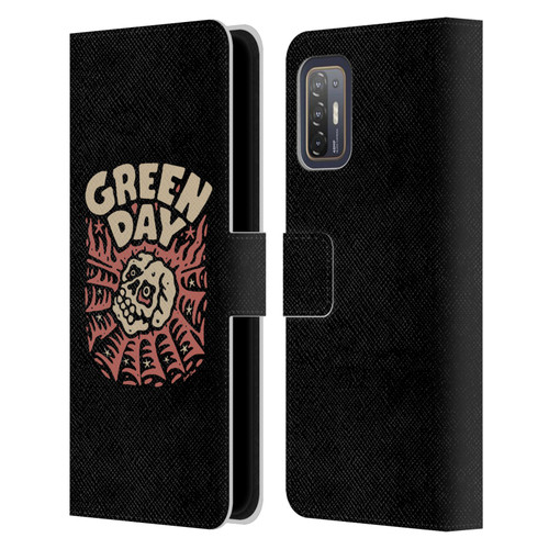Green Day Graphics Skull Spider Leather Book Wallet Case Cover For HTC Desire 21 Pro 5G
