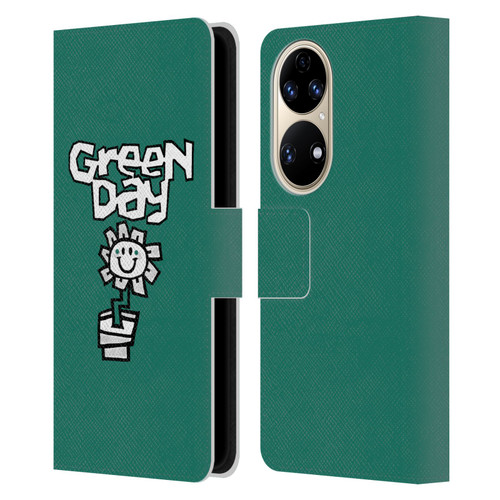 Green Day Graphics Flower Leather Book Wallet Case Cover For Huawei P50