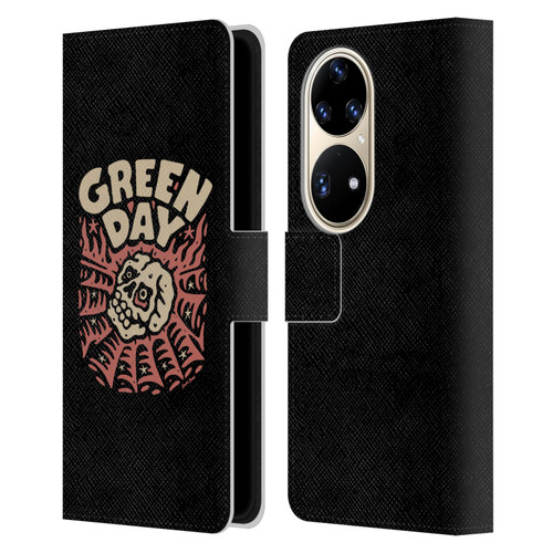 Green Day Graphics Skull Spider Leather Book Wallet Case Cover For Huawei P50 Pro