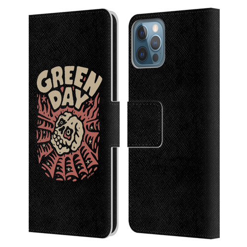 Green Day Graphics Skull Spider Leather Book Wallet Case Cover For Apple iPhone 12 / iPhone 12 Pro