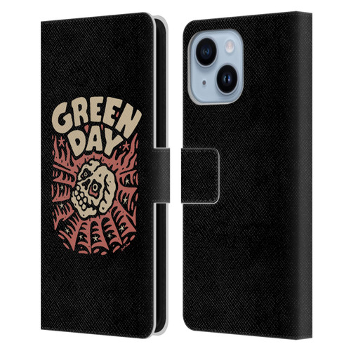 Green Day Graphics Skull Spider Leather Book Wallet Case Cover For Apple iPhone 14 Plus