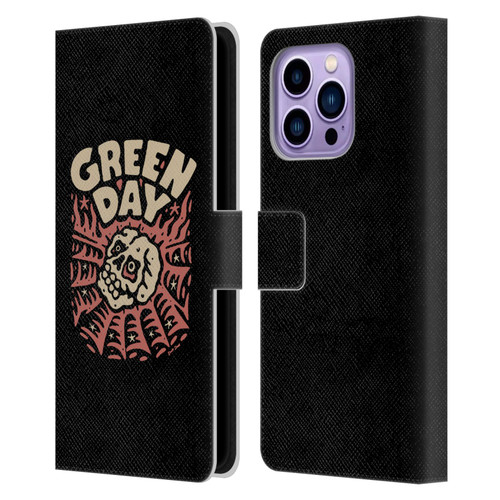 Green Day Graphics Skull Spider Leather Book Wallet Case Cover For Apple iPhone 14 Pro Max
