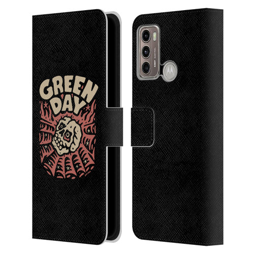 Green Day Graphics Skull Spider Leather Book Wallet Case Cover For Motorola Moto G60 / Moto G40 Fusion