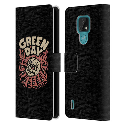 Green Day Graphics Skull Spider Leather Book Wallet Case Cover For Motorola Moto E7