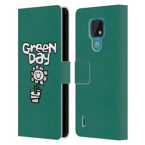 Green Day Graphics Flower Leather Book Wallet Case Cover For Motorola Moto E7