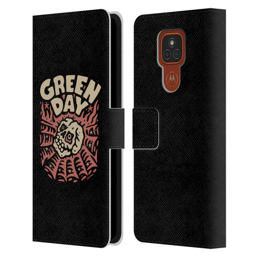 Green Day Graphics Skull Spider Leather Book Wallet Case Cover For Motorola Moto E7 Plus