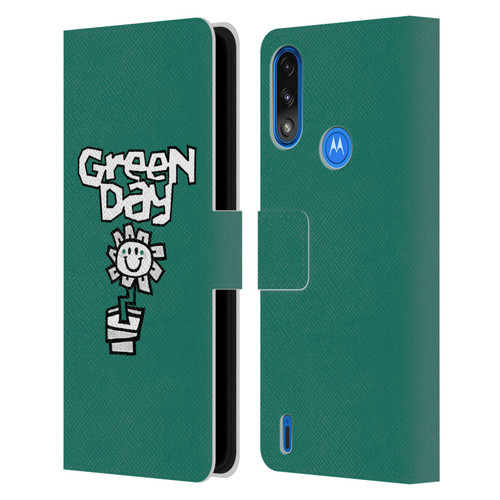 Green Day Graphics Flower Leather Book Wallet Case Cover For Motorola Moto E7 Power / Moto E7i Power