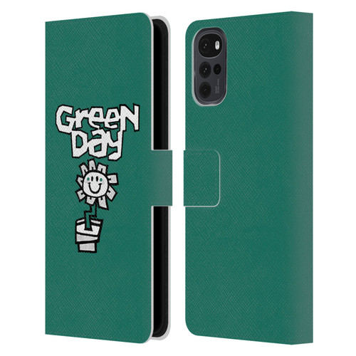 Green Day Graphics Flower Leather Book Wallet Case Cover For Motorola Moto G22