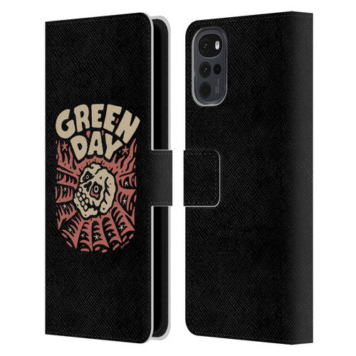 Green Day Graphics Skull Spider Leather Book Wallet Case Cover For Motorola Moto G22