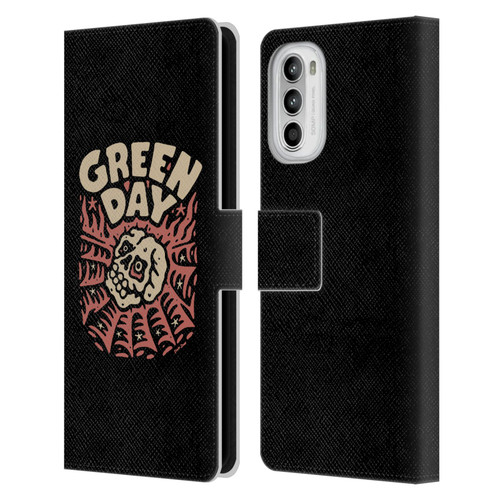 Green Day Graphics Skull Spider Leather Book Wallet Case Cover For Motorola Moto G52