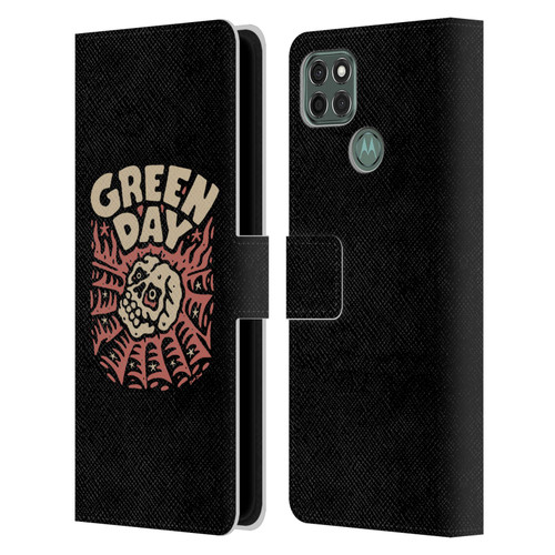 Green Day Graphics Skull Spider Leather Book Wallet Case Cover For Motorola Moto G9 Power
