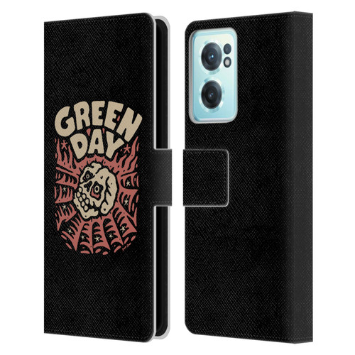 Green Day Graphics Skull Spider Leather Book Wallet Case Cover For OnePlus Nord CE 2 5G