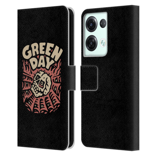 Green Day Graphics Skull Spider Leather Book Wallet Case Cover For OPPO Reno8 Pro