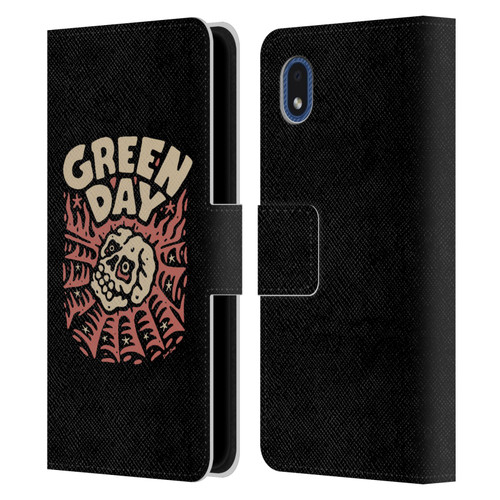 Green Day Graphics Skull Spider Leather Book Wallet Case Cover For Samsung Galaxy A01 Core (2020)