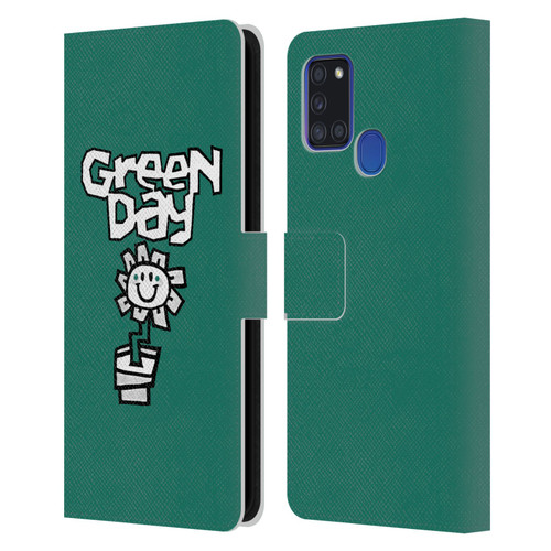 Green Day Graphics Flower Leather Book Wallet Case Cover For Samsung Galaxy A21s (2020)