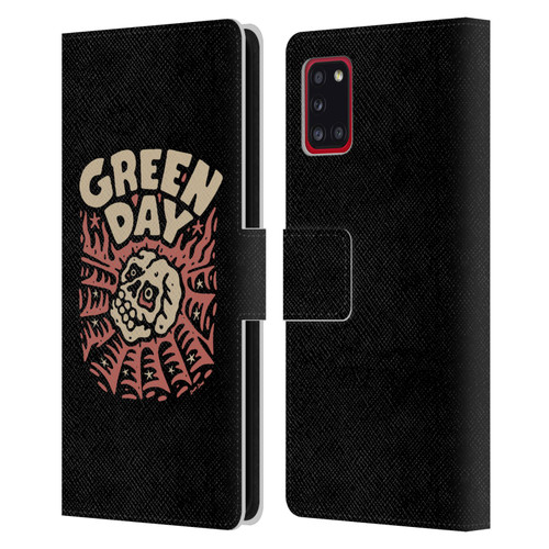 Green Day Graphics Skull Spider Leather Book Wallet Case Cover For Samsung Galaxy A31 (2020)
