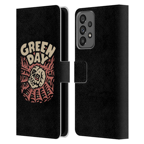 Green Day Graphics Skull Spider Leather Book Wallet Case Cover For Samsung Galaxy A73 5G (2022)