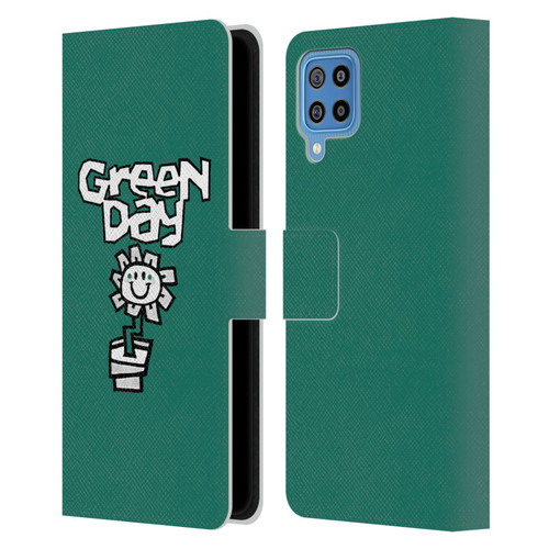 Green Day Graphics Flower Leather Book Wallet Case Cover For Samsung Galaxy F22 (2021)