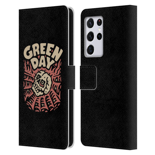 Green Day Graphics Skull Spider Leather Book Wallet Case Cover For Samsung Galaxy S21 Ultra 5G