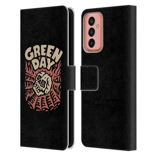 Green Day Graphics Skull Spider Leather Book Wallet Case Cover For Samsung Galaxy M13 (2022)