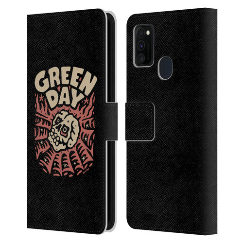 Green Day Graphics Skull Spider Leather Book Wallet Case Cover For Samsung Galaxy M30s (2019)/M21 (2020)