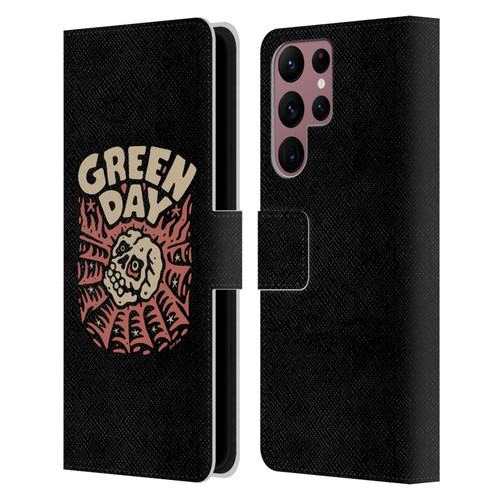 Green Day Graphics Skull Spider Leather Book Wallet Case Cover For Samsung Galaxy S22 Ultra 5G