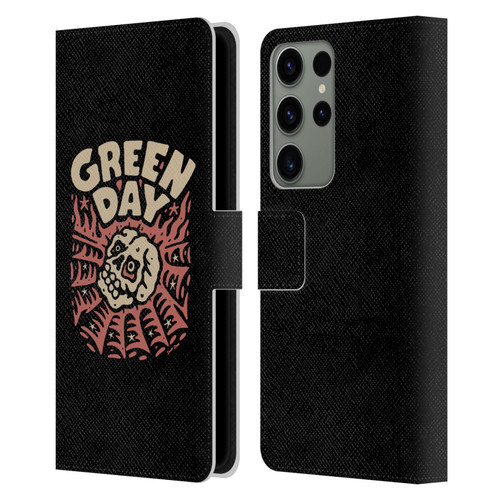 Green Day Graphics Skull Spider Leather Book Wallet Case Cover For Samsung Galaxy S23 Ultra 5G