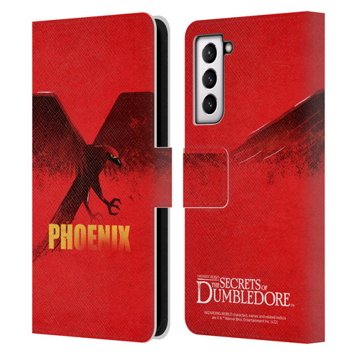 Fantastic Beasts: Secrets of Dumbledore Graphic Badges Phoenix Leather Book Wallet Case Cover For Samsung Galaxy S21 5G