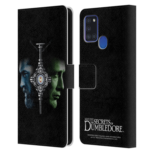 Fantastic Beasts: Secrets of Dumbledore Graphic Core Dumbledore And Grindelwald Leather Book Wallet Case Cover For Samsung Galaxy A21s (2020)