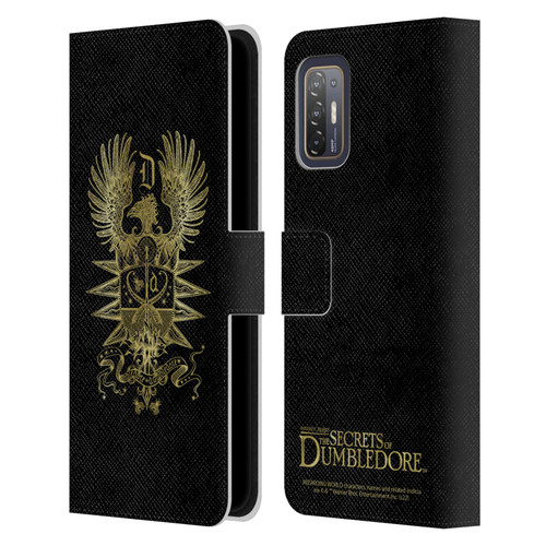 Fantastic Beasts: Secrets of Dumbledore Graphics Dumbledore's Crest Leather Book Wallet Case Cover For HTC Desire 21 Pro 5G