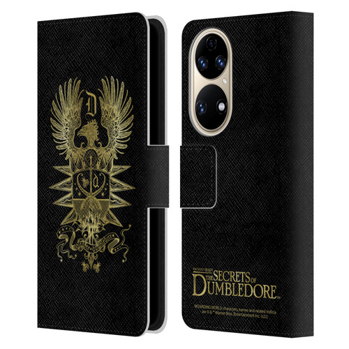 Fantastic Beasts: Secrets of Dumbledore Graphics Dumbledore's Crest Leather Book Wallet Case Cover For Huawei P50