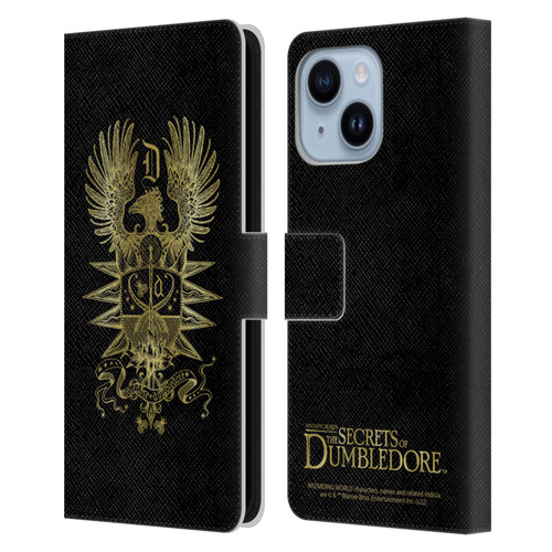 Fantastic Beasts: Secrets of Dumbledore Graphics Dumbledore's Crest Leather Book Wallet Case Cover For Apple iPhone 14 Plus